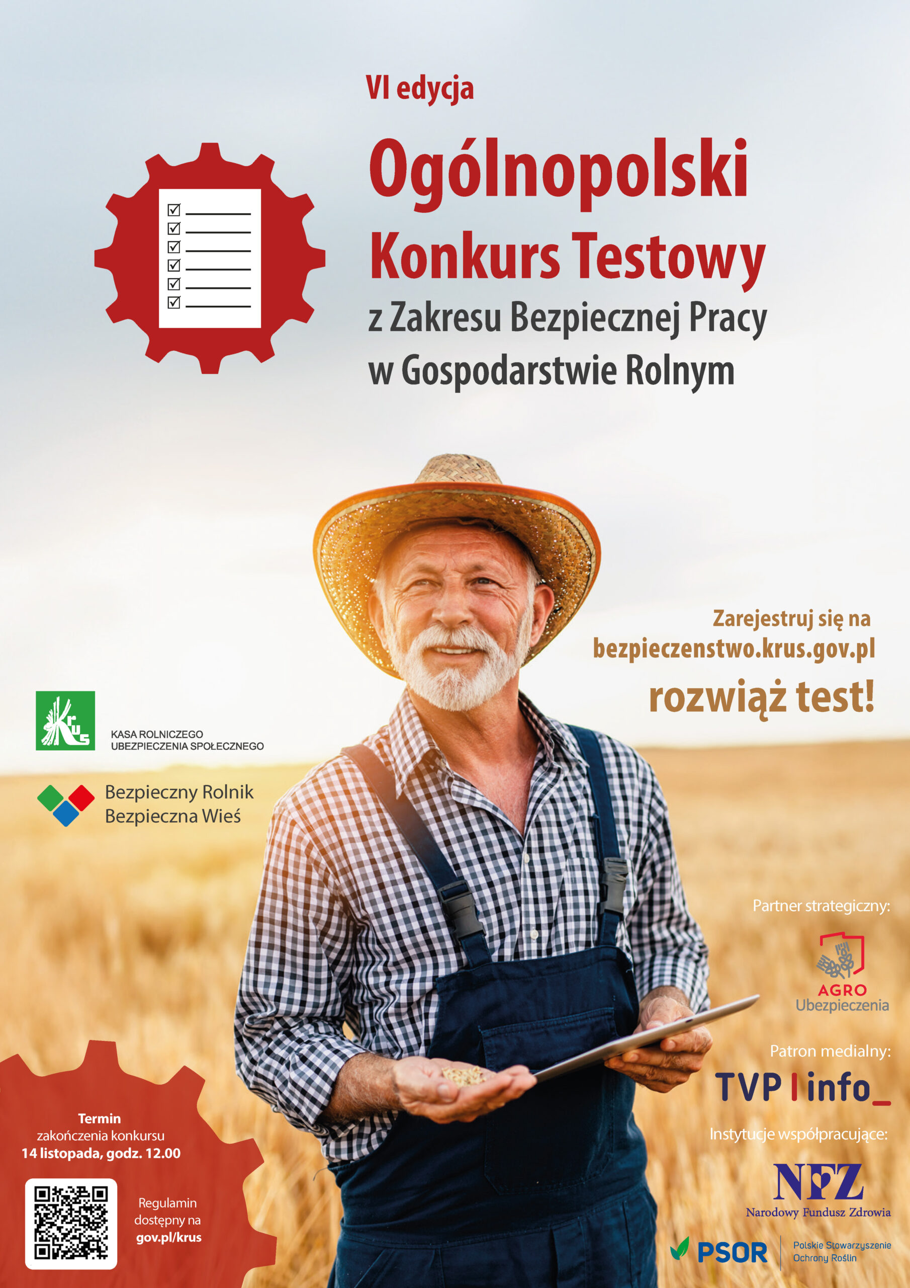 VI Ogólnopolski Konkurs Testowy z Zakresu Bezpiecznej Pracy w Gospodarstwie Rolnym: Rolnik z tabletem w polu. Zarejestruj się i rozwiąż test!