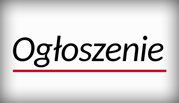 Ogłoszenie: tekst "Ogłoszenie" z czerwoną linią poniżej