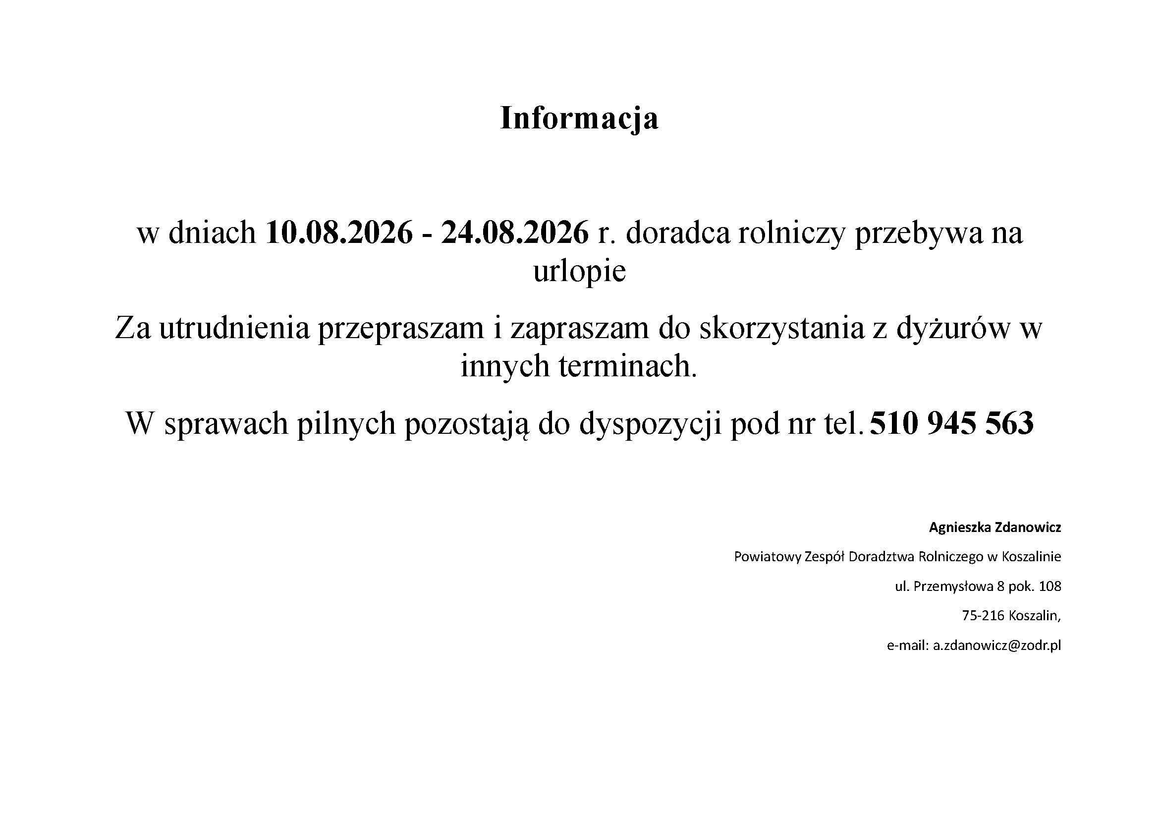 urlop doradcy rolniczego ODR